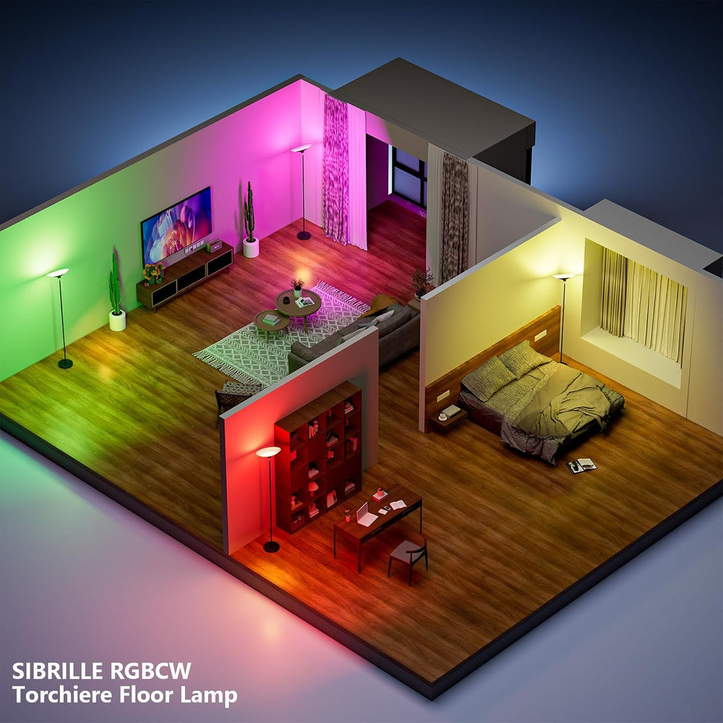 SIBRILLE RGB Torchiere Floor Lamp - 30W Dimmable LED Standing Lamp with Remote, Multi Color Changing, 72in Tall Corner Light, Bright…