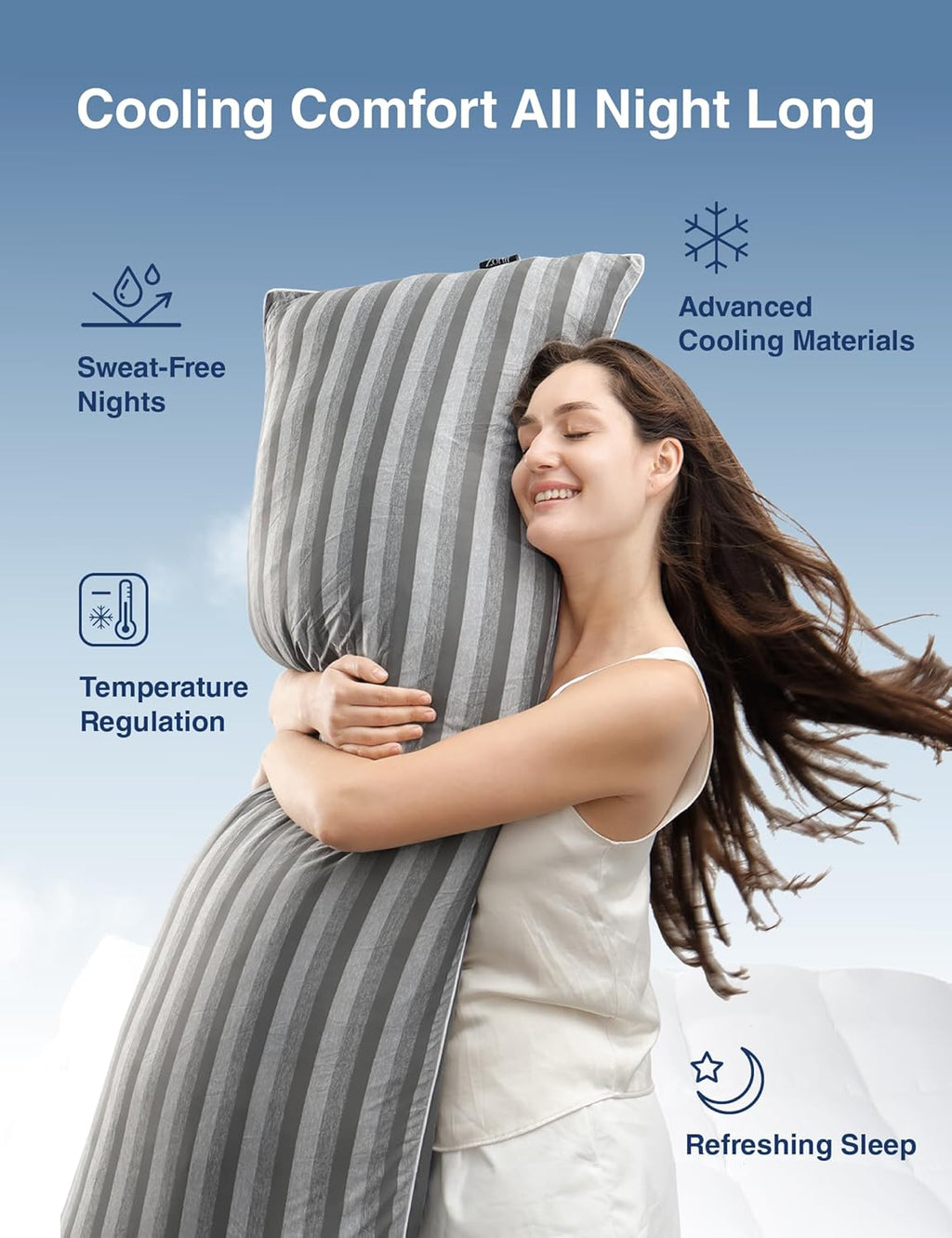 Zonli Cooling Body Pillow for Adults, Long Pillow with Memory Foam Adjustable, Firm Support Body Pillow for Side Sleeper, Pregnant, Back,…