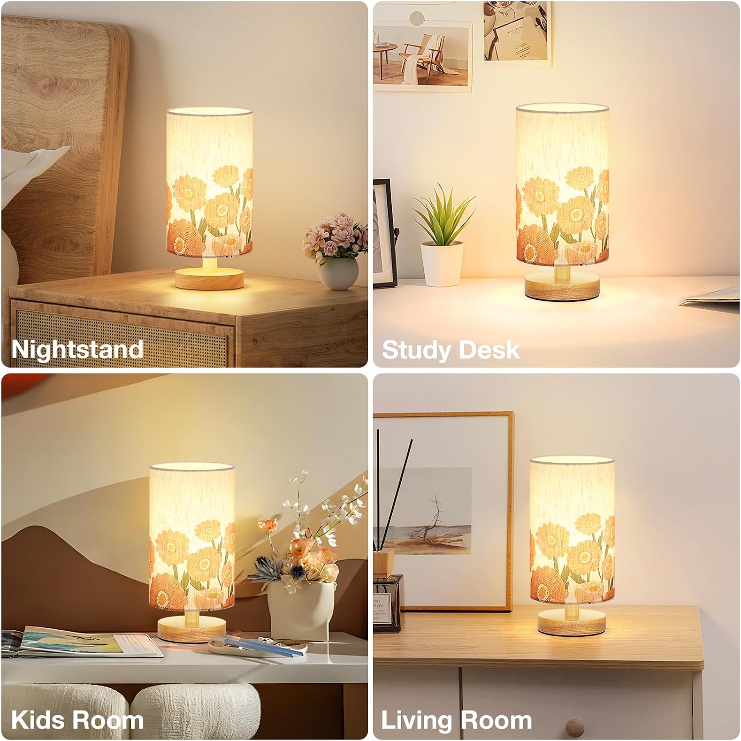 Fenmzee Sunflower Table Lamp for Bedroom - Inline Control, Small Bedside Lamp with 3000K A15 LED Blub, Easy Assembly (Sunflower Cream…