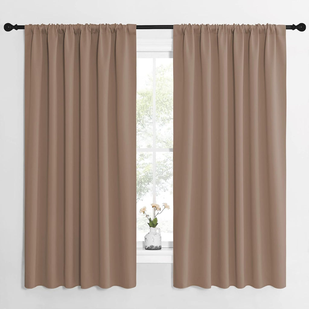 NICETOWN Kids Blackout Curtain Panels - Window Treatment Thermal Insulated Solid Rod Pocket Blackout Drapes for Bedroom (Cappuccino, Set…