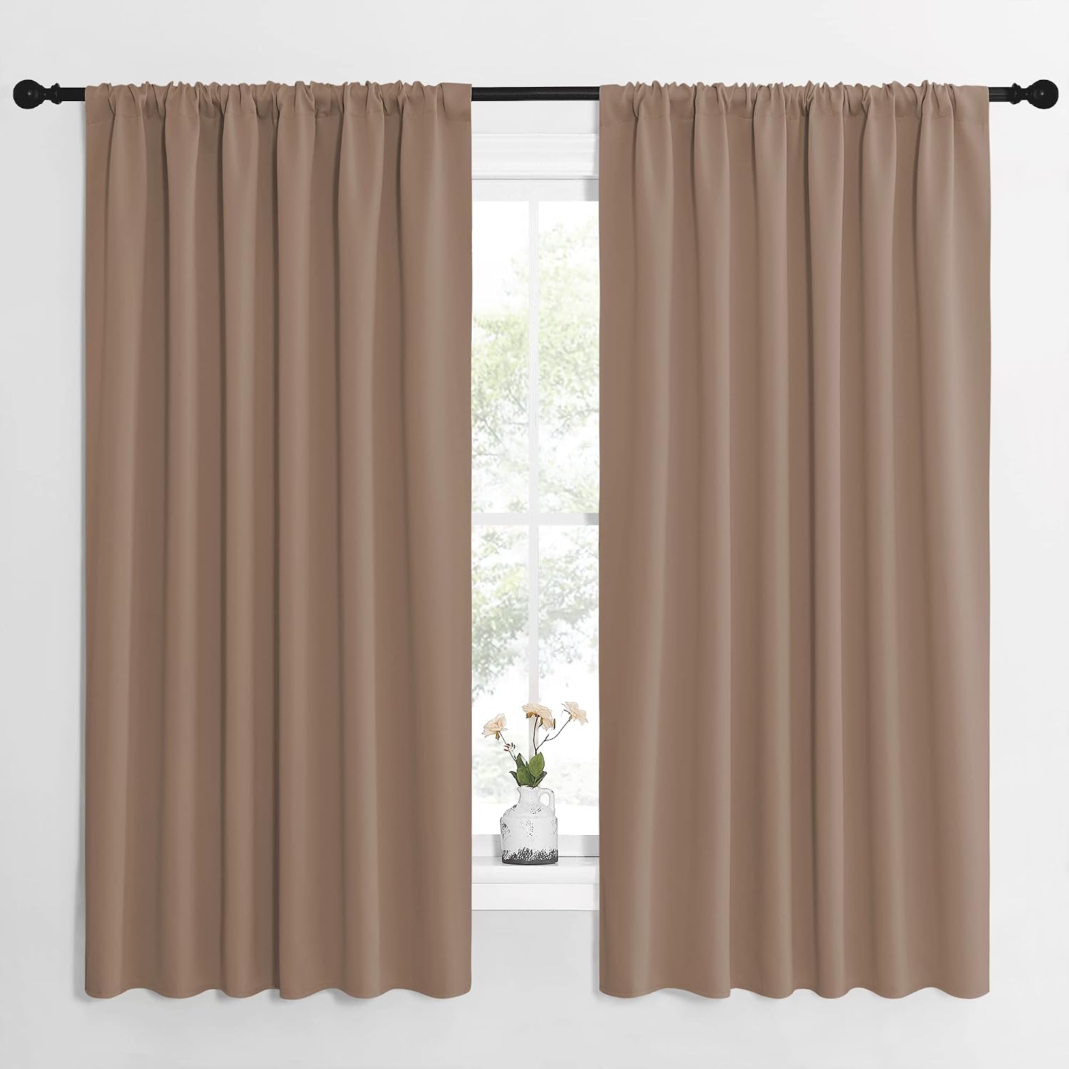 NICETOWN Kids Blackout Curtain Panels - Window Treatment Thermal Insulated Solid Rod Pocket Blackout Drapes for Bedroom (Cappuccino, Set…