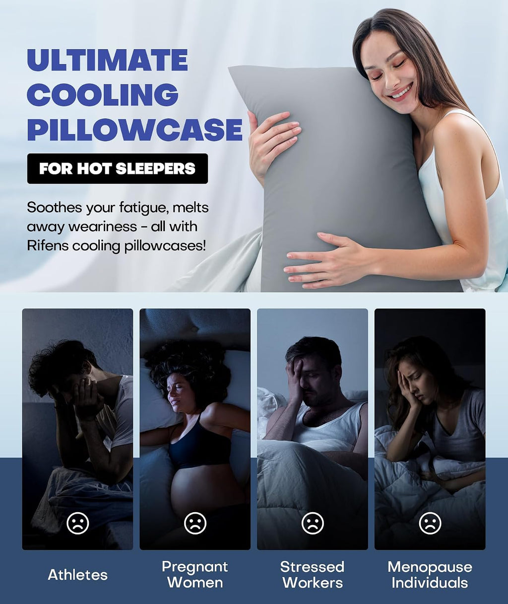Rifens Ice Cooling Pillowcase for Hot Sleepers, Instantly Cool, Stay Cold All Night, Softer Than Silk Pillow Cases, Pillow Covers with Invi…