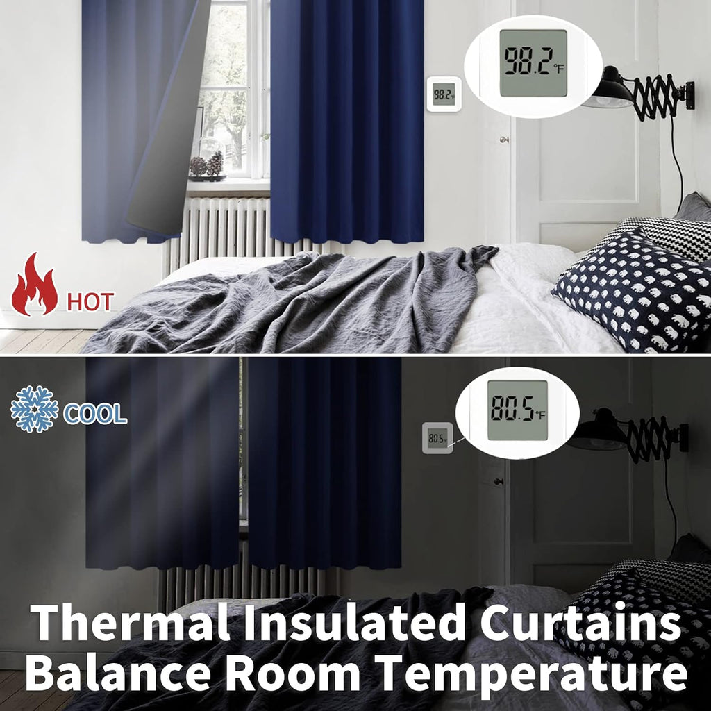 BGment Navy Blue 100% Blackout Curtains for Bedroom, 78 Inch Black Out Living Room Panels with Thermal Liner, Rod Pocket and Back Tab…