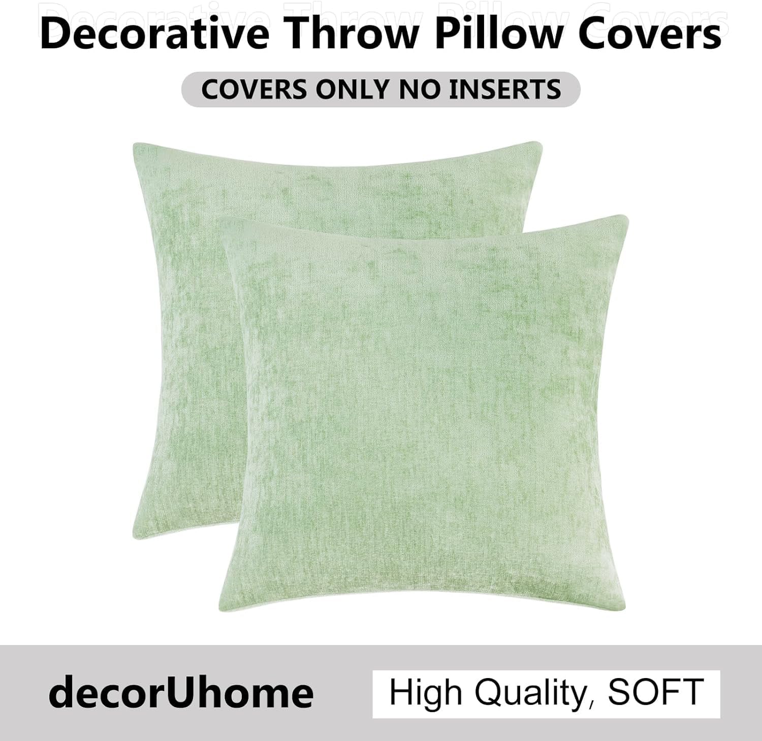 decorUhome Chenille Sage Green Summer Throw Pillow Covers 26x26 Inch Set of 2, Decorative Soft Couch Pillow Covers Solid Dyed Accent Farmho…