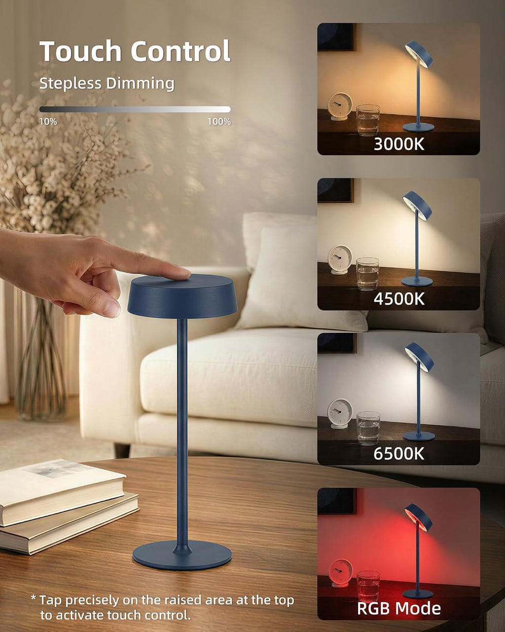 Cordless Lamp, Rechargeable Table Lamp, Battery Operated, RGB Dimmable Touch Control, 3 Color Temperatures, LED Memory Function, Portable…