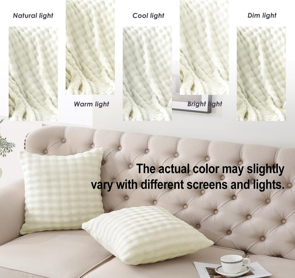 Sochow Decorative Throw Pillow Covers 18x18 Inches Set of 2, Soft Bubble Fleece Pillowcase Square Cushion Covers for Sofa Couch Bed, Cream…