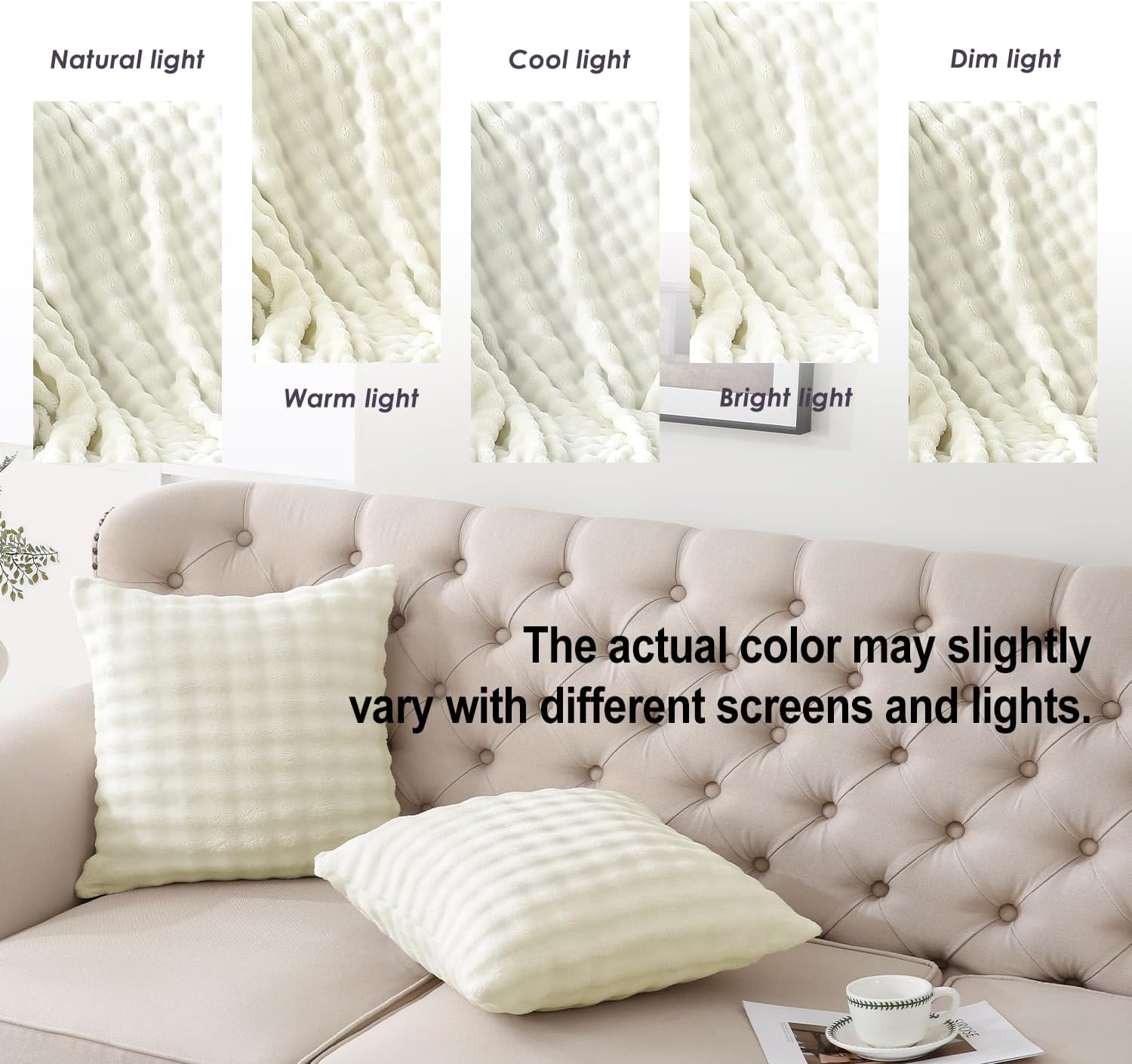 Sochow Decorative Throw Pillow Covers 18x18 Inches Set of 2, Soft Bubble Fleece Pillowcase Square Cushion Covers for Sofa Couch Bed, Cream…