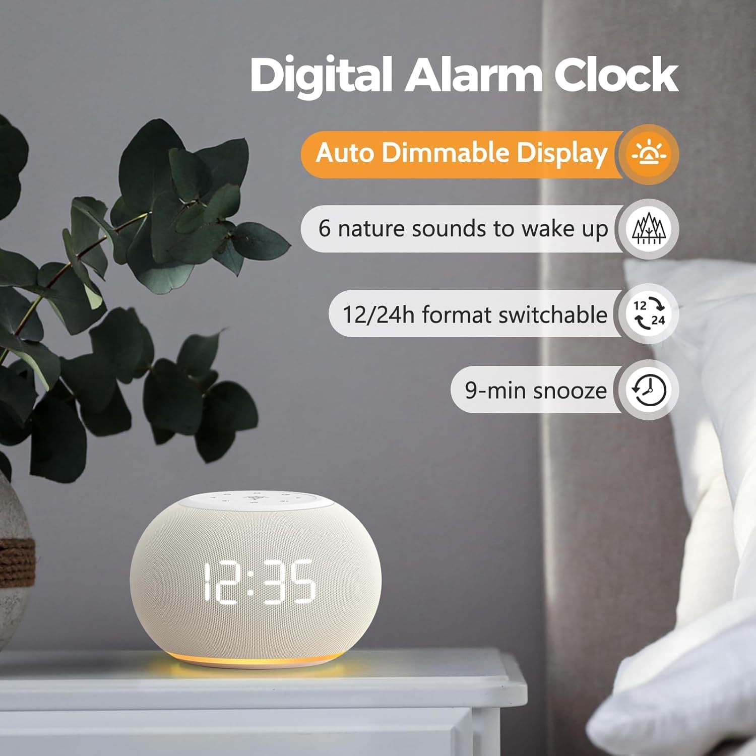 Reacher Auto-Dimmable Alarm Clock White Noise Machine with Night Light, 20 Soothing Sounds, Sleep Timer, Fabric LED Display, Precise…