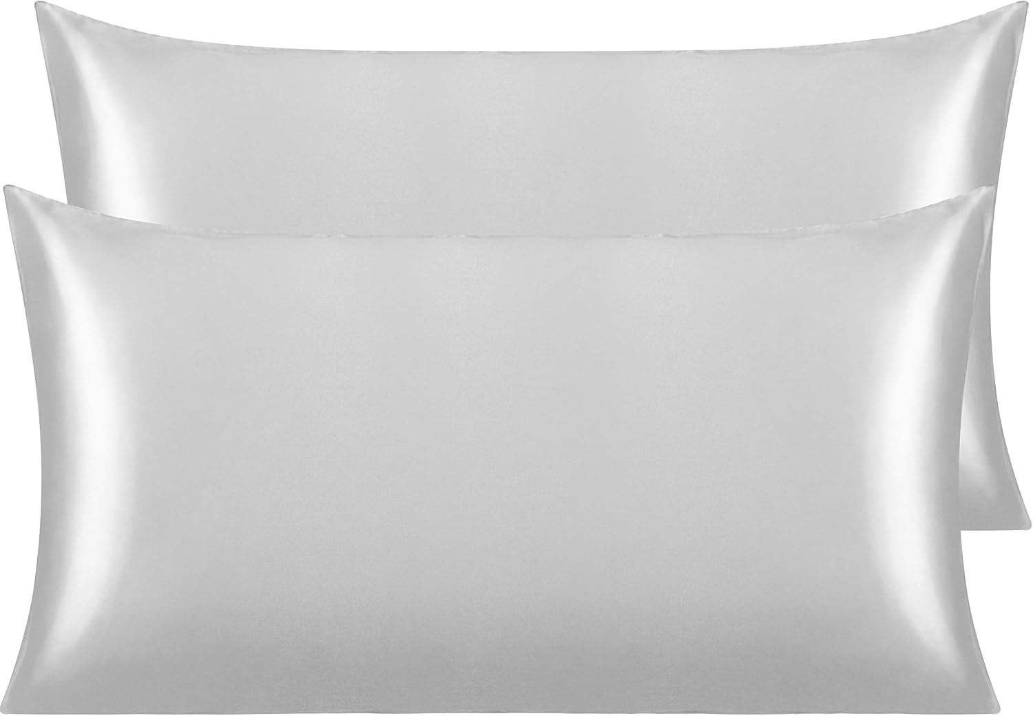 Ntbay 2 Pack Satin King Pillowcases for Hair and Skin, Luxurious and Silky Pillow Cases with Envelope Closure, 20x40 Inches, Silver Grey 2…