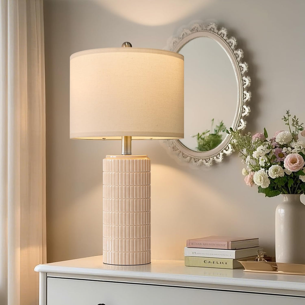 PoKat 23" Pink Ceramic Table Lamps Set of 2, Modern Bedroom Lamps for Girls Room, Bedside Lamps for Night Stands, Cute Lamps for Living…
