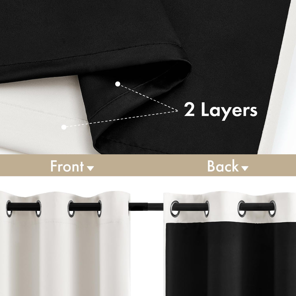 Miulee Ivory 100% Blackout Curtains for Bedroom 84 Inch Long, 2 Thick Layers Thermal Insulated Black Out Window Curtains with Black Liner,…