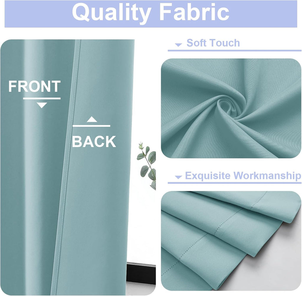 Simplebrand Ava Aqua Short Blackout Curtains for Bedroom 45 Inches Long 2 Panels Set, Solid Thermal Insulated, Energy Saving Window Treatme…