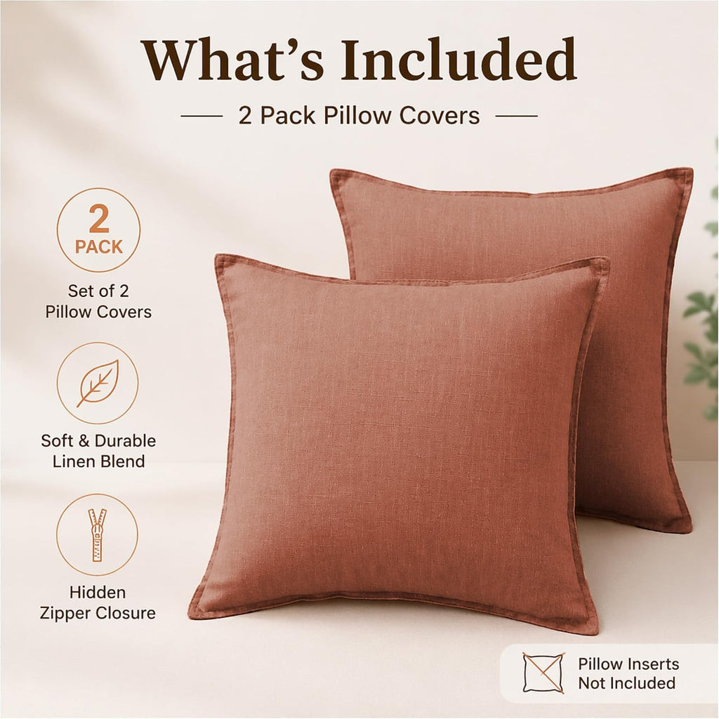 Symplora Cotton Linen Throw Pillow Covers Set of 2, Breathable Non Pilling Decorative Pillow Covers, Machine Washable Cushion Case for…