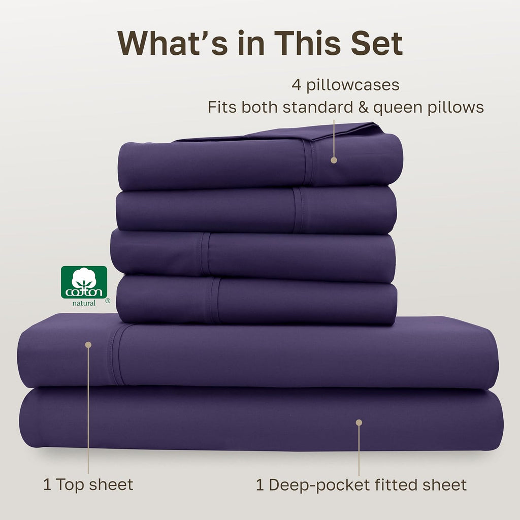 CaliforniaDesignDen California Design Den 6-Pc Queen Size Sheet Set with 4 Pillowcases - 400 Thread Count 100% Cotton Sheets, Sateen Weave,…