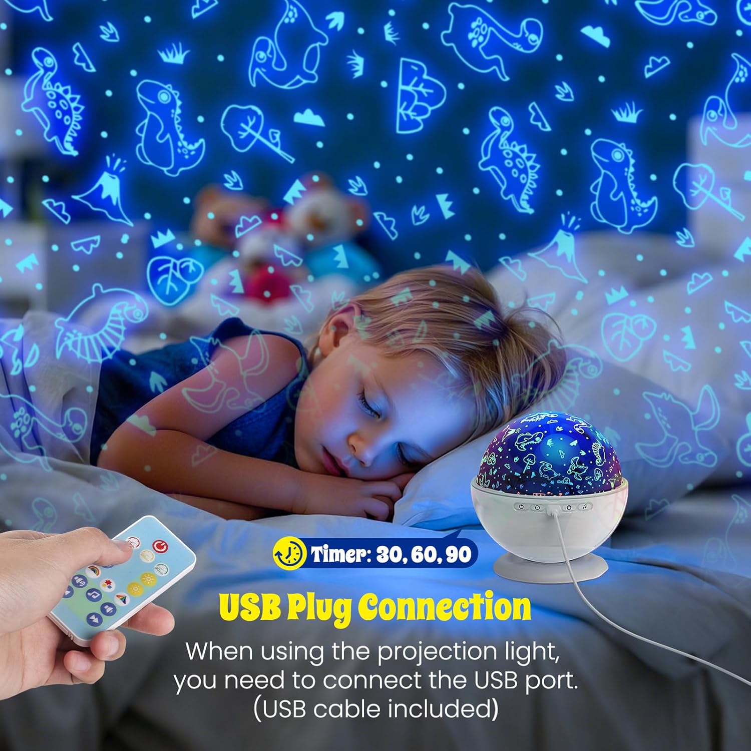 Night Light Projector, Night Light for Kids Room with Remote and Timer,360° Rotation,3 Projection Films,18 Light Modes,8 Lullaby…