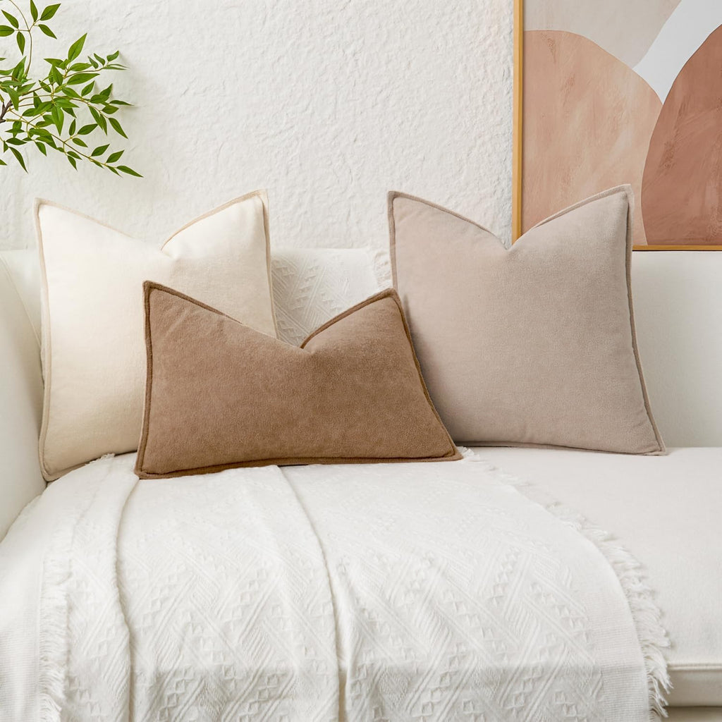 KevinTextile Kevin Textile Waterproof Decorative Pillow Covers Beige 20x20 Inch Pack of 2 Soft Boucle Textured Throw Pillowcases Elegant Ac…