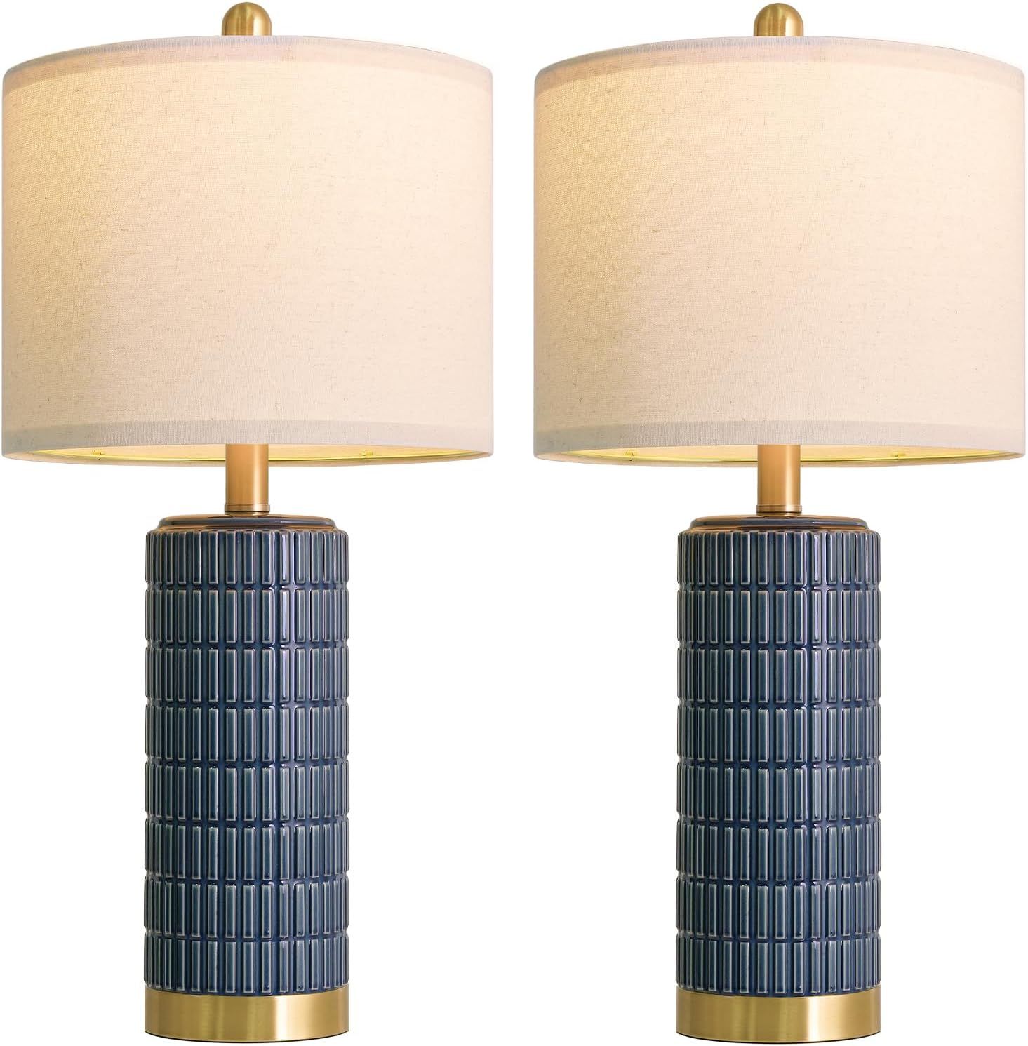 PoKat 25'' Blue Table Lamps for Bedroom Living Room Set of 2, Modern Ceramic Bedside Lamps with Gold Base for Office Sideboard Entryway…