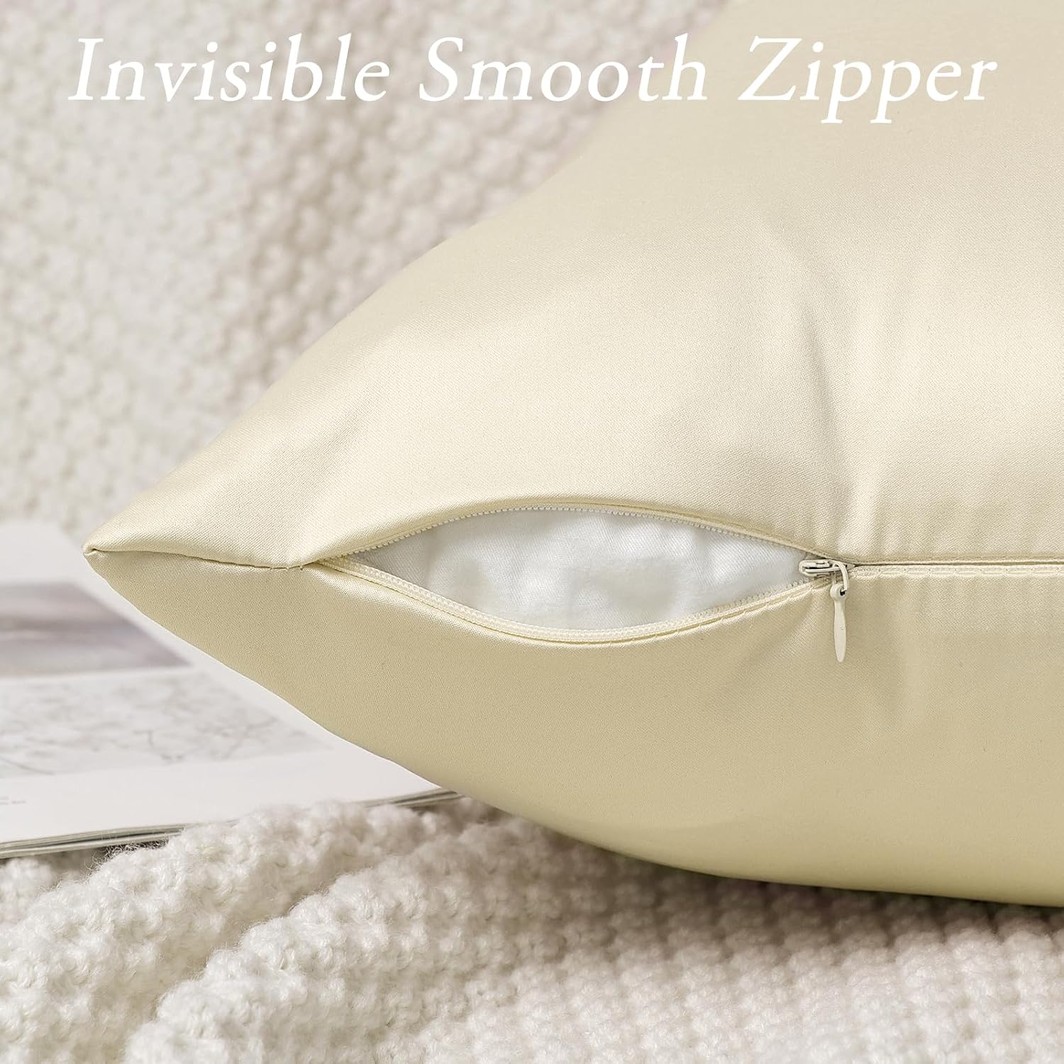 Faylapa 4 Pack Silky Satin Throw Pillow Cases Heavy Silk Satin Decorative Pillow Covers Solid Dyed Soft Pillow Cover Home Decor, 18" x…