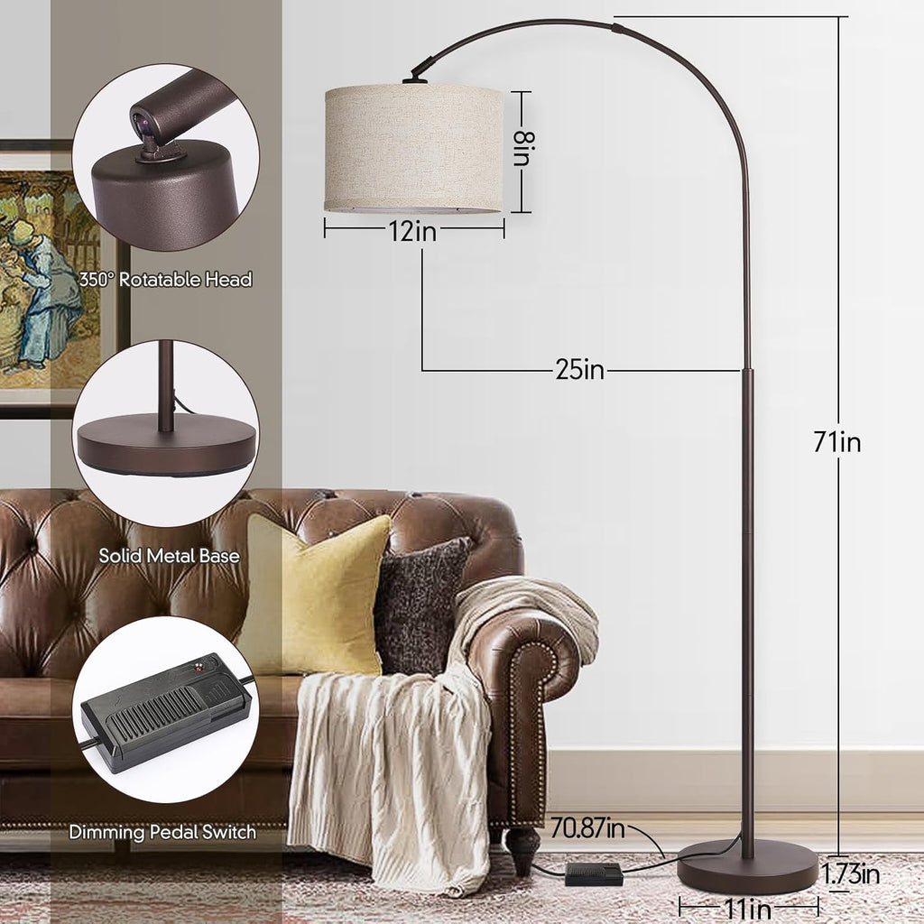 Dimmable Arc Floor Lamp, Floor Lamps for Bedroom, Farmhouse Standing Lamp with Adjustable Hanging Shade, Brown Tall Pole Lamp, Mid…