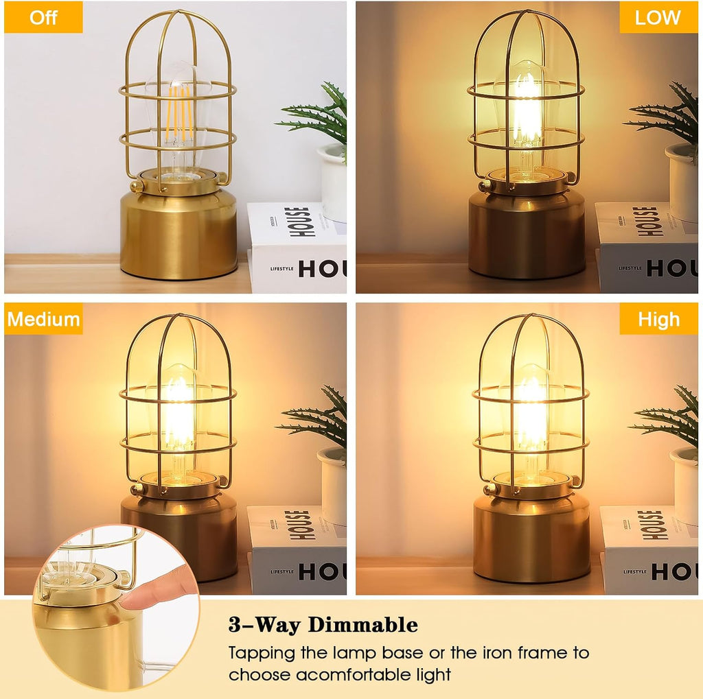 Haian Support Small Touch Gold Table Lamp for Small Spaces - 3 Way Dimmable Industrial Bedside Lamp - Steampunk Antique Nightstand Desk…