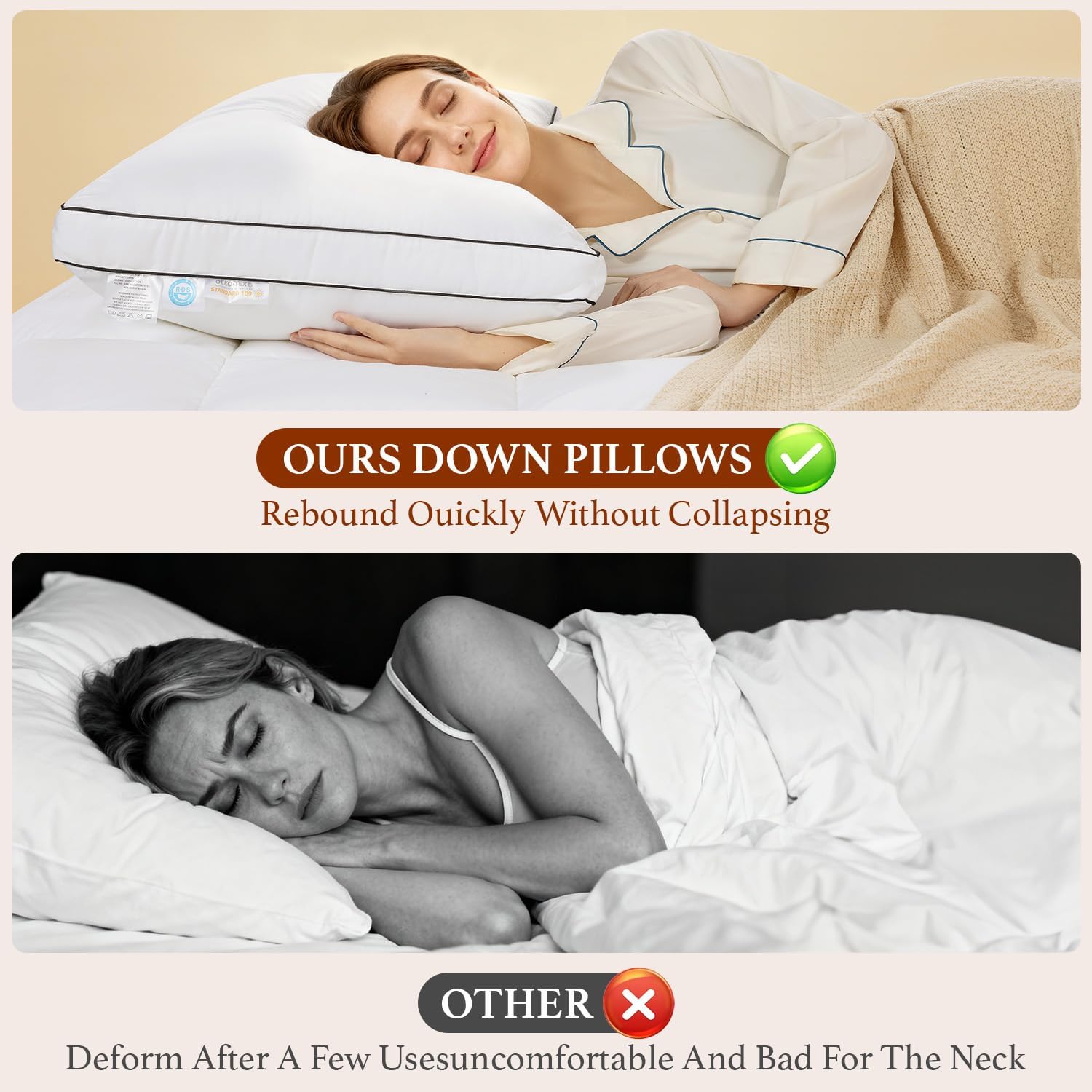 AiAngu Canadian Goose Down Pillow Queen Size Set of 1 Pack, 900+ Fill Power, 100% Cotton Shell, Luxury Hotel Quality Bed Feather Pillow for…