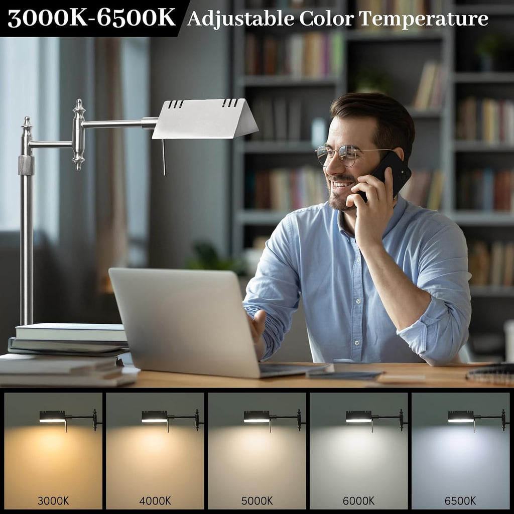 Dimmable Pharmacy Floor Lamp with Remote, 17W LED Reading Floor Lamp with 360°Swing Arm, 3 Color Temperature, Height Adjustable Silver…