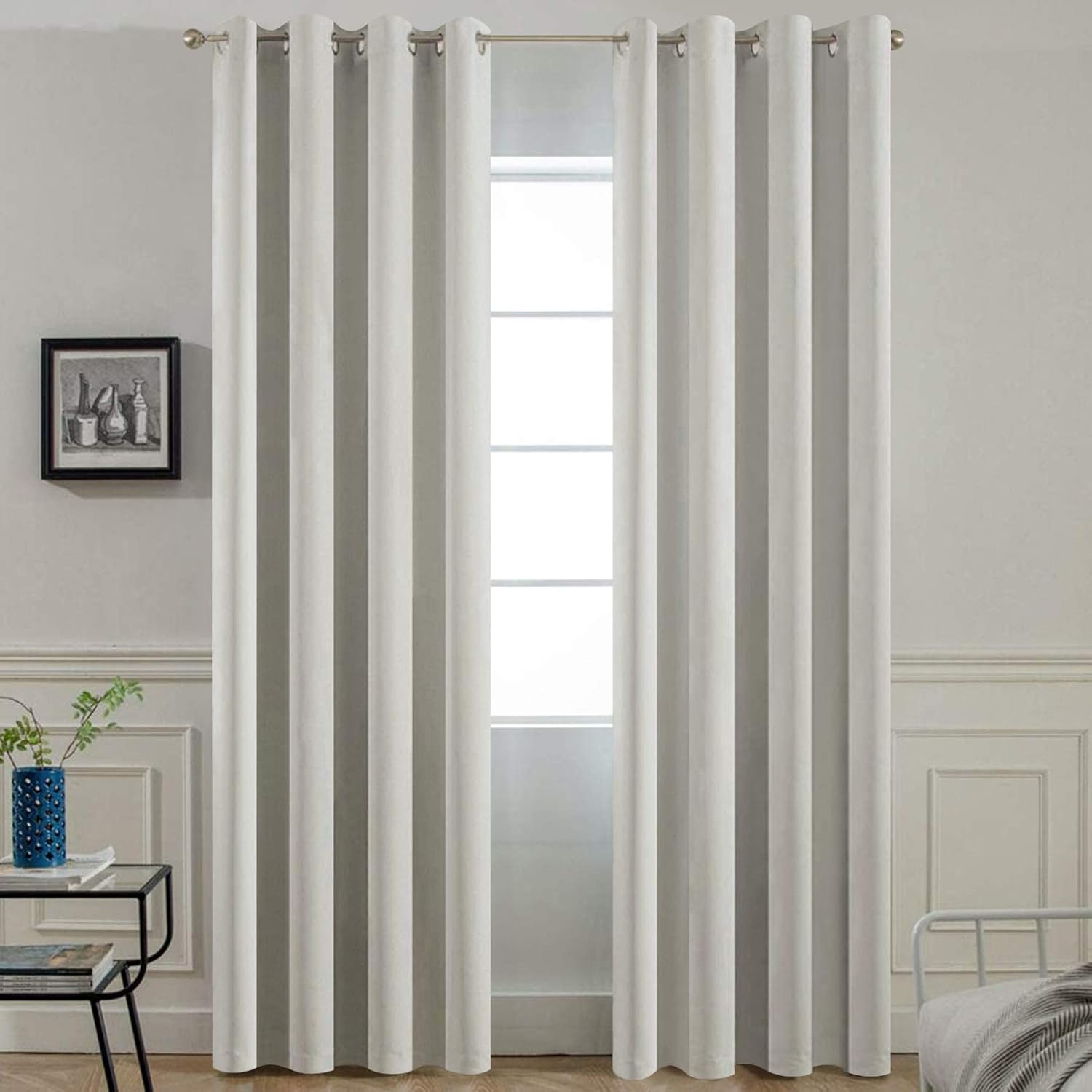Yakamok Light Beige Room Darkening Thermal Insulated Light Blocking Blackout Curtains 84 inch Long Window Treatment Drapes for Living…