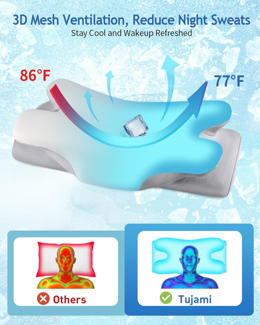 TujamiCervicalNeckPillow Cervical Neck Pillow for Sleeping, Cooling Ergonomic Contour Side Sleeper Pillow for Neck Support, Odorless Soft M…