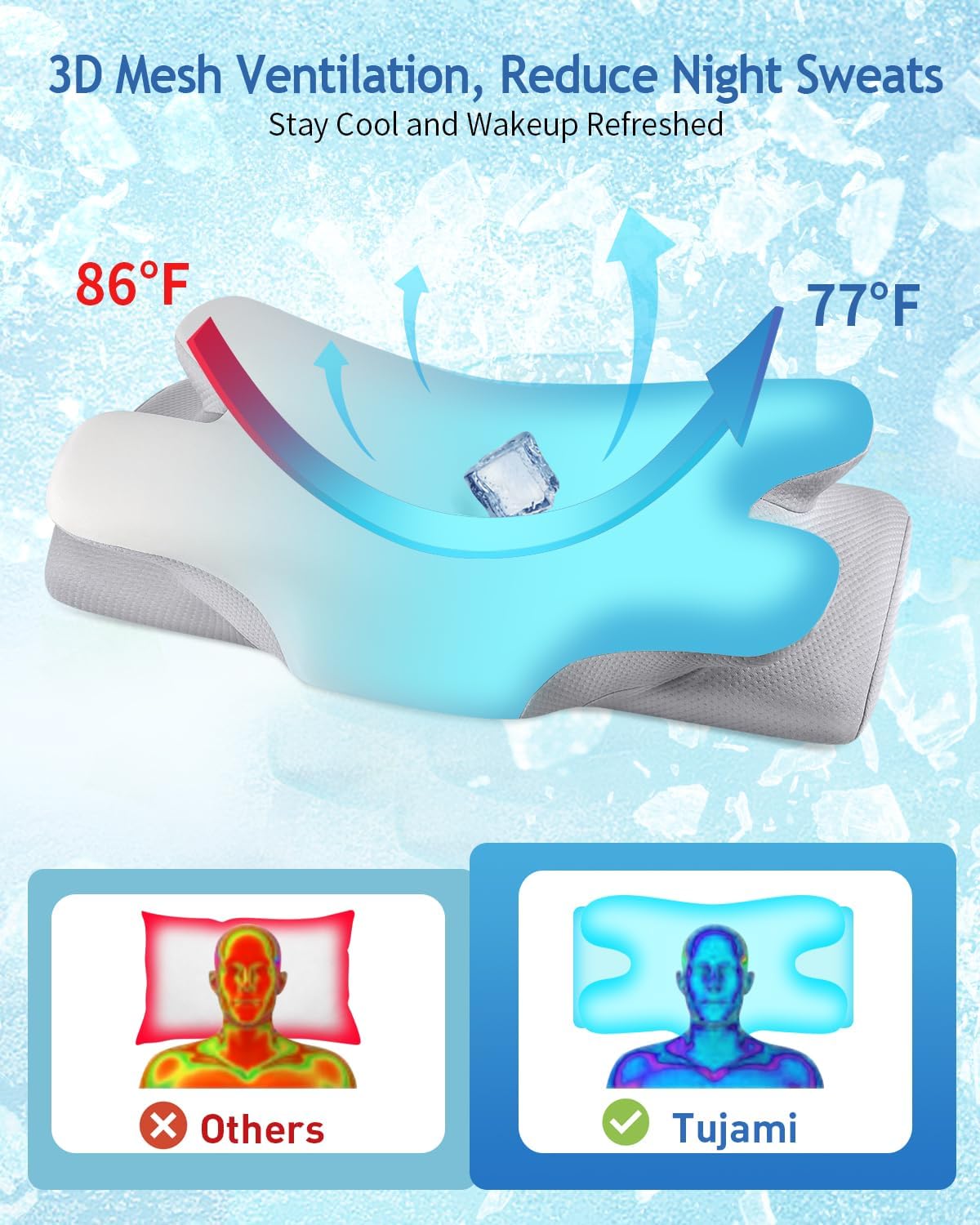 TujamiCervicalNeckPillow Cervical Neck Pillow for Sleeping, Cooling Ergonomic Contour Side Sleeper Pillow for Neck Support, Odorless Soft M…