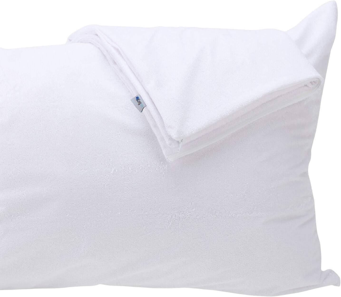 Kingnex Feather Proof Pillow Protectors Queen Size with Zipper Set of 2-100% Waterproof - Down Proof - Bamboo Viscose Terry Surface 2 Pack…