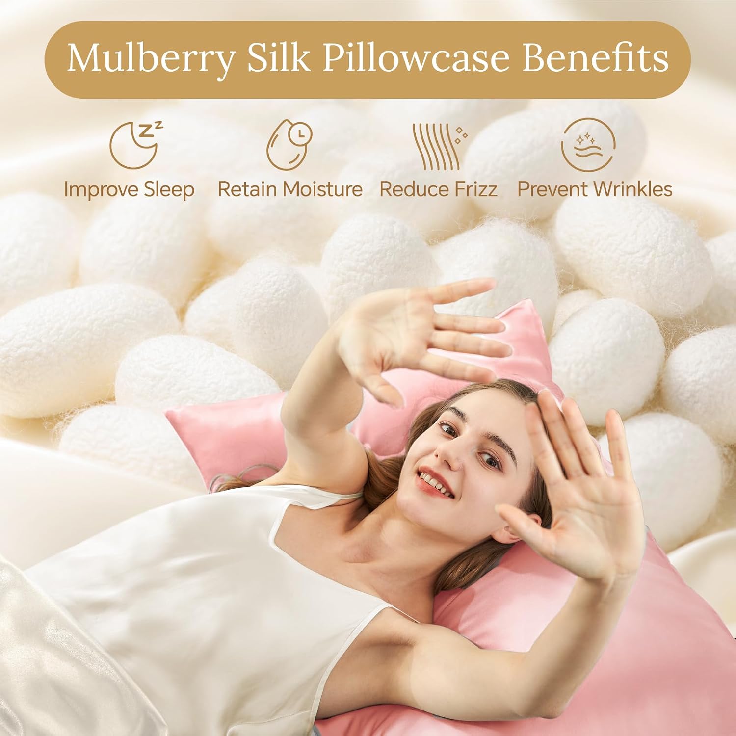 Infiixso Mulberry Silk Pillowcase for Hair and Skin, Silk Pillow Cases Queen Size Set of 2 with Hidden Zipper 20"x30", Ultra Smooth and Sof…