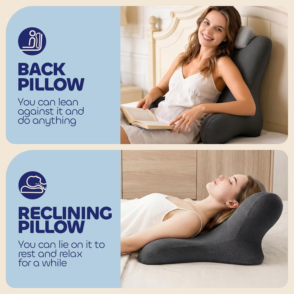 COZYFUZY Reading Pillow for Floor & Bed Use - 22" Ergonomic Backrest with Built-in Neck Support and Contoured Arms, Memory Foam Sitt…
