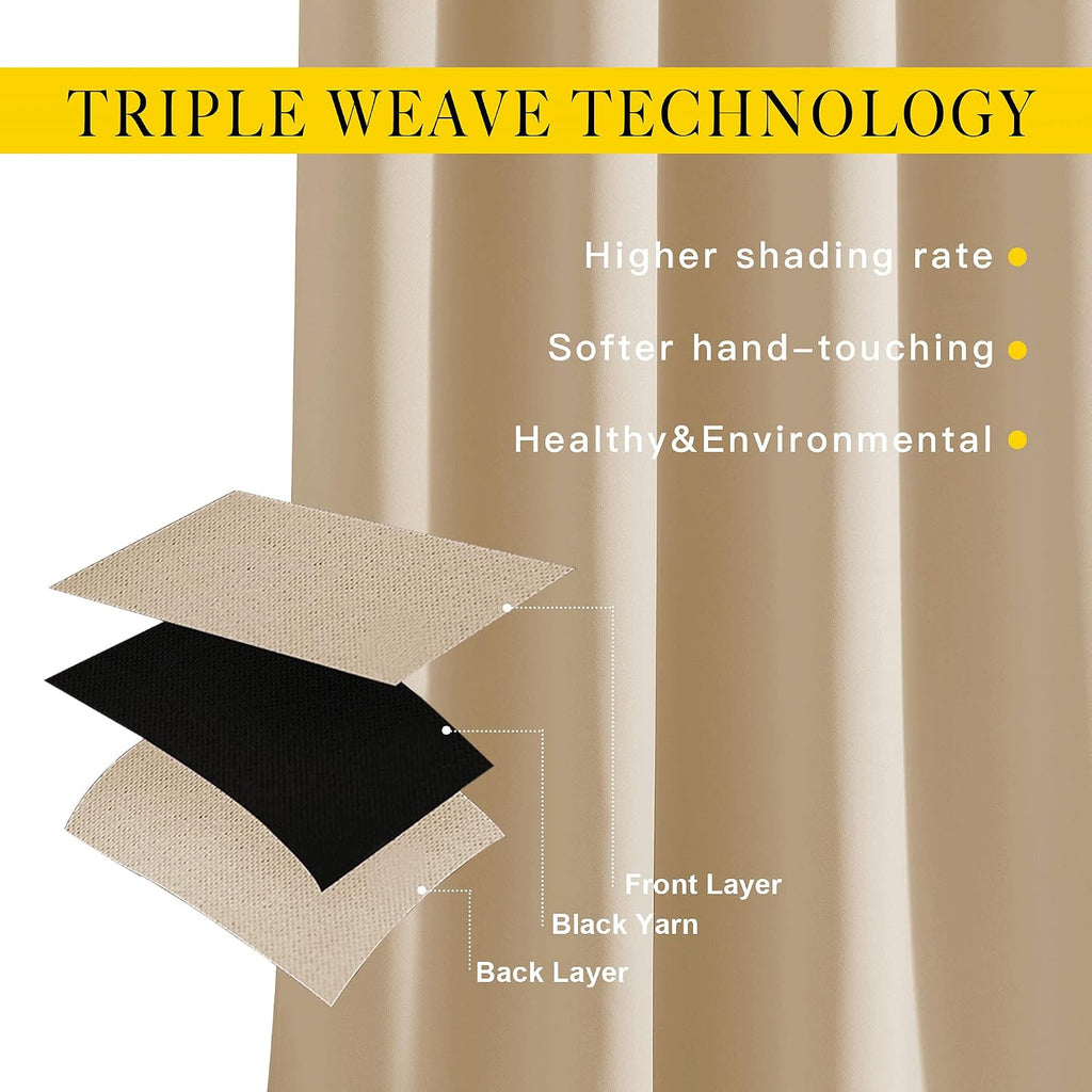 Nicetown Bedroom Blackout 48 inch Curtains and Drapes - Window Treatment Thermal Insulated Solid Grommet Room Darkening for Bedroom (Biscot…