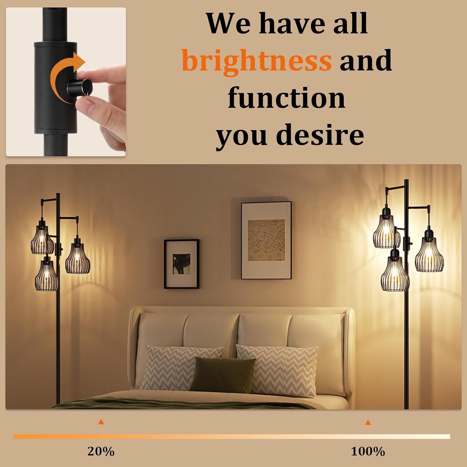 Ziisee Dimmable Floor Lamp, 3 x 800LM LED Edison Bulbs Included, Farmhouse Industrial Floor Lamp Standing Tree Lamp with Elegant Cage…