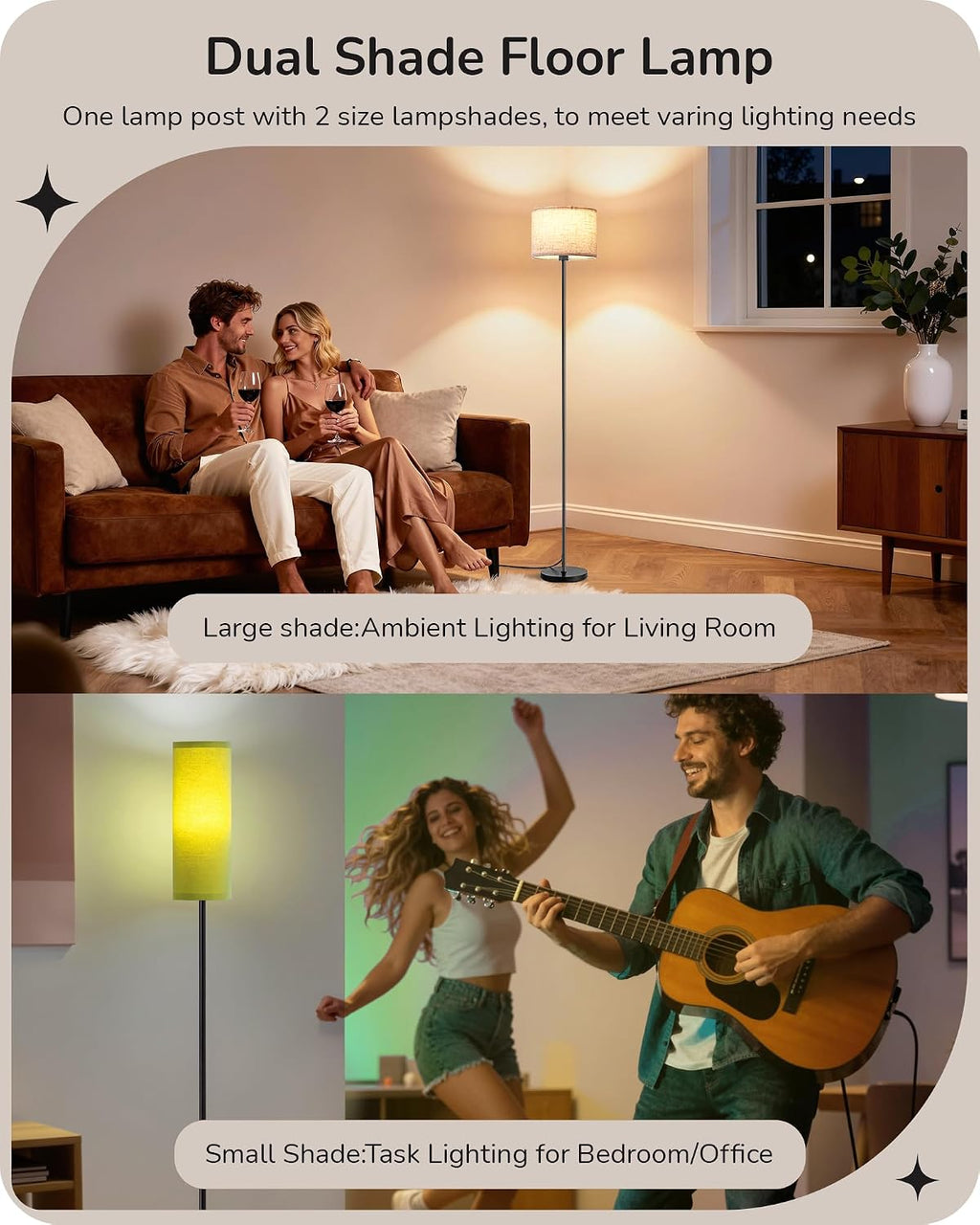 EDISHINE Modern Floor Lamps for Living Room, 63.7" Colorful Floor Lamp with Two Shades, Remote Control Foot Switch, 2700-6000K Dimmable…