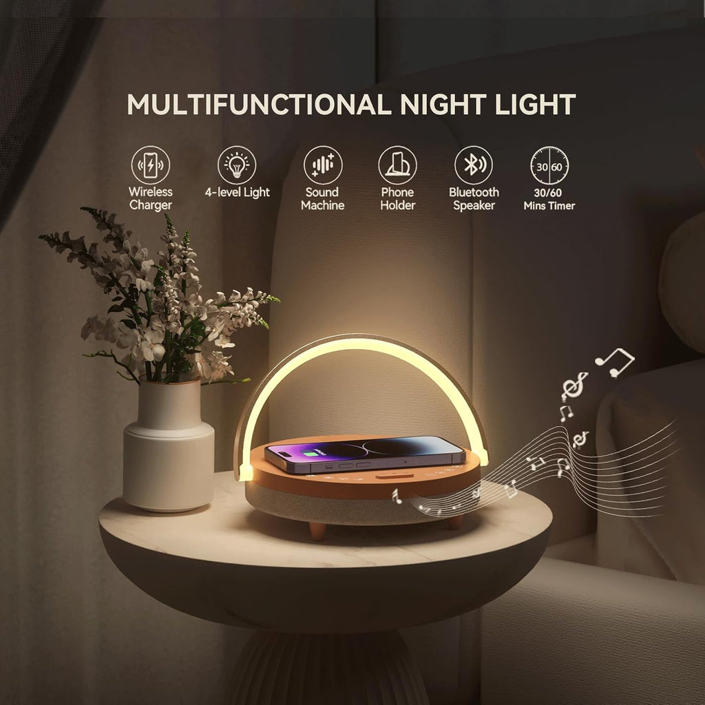 Vivilumens Birthday Gifts for Women 6 in 1 Bedside Lamps with Wireless Charger Bluetooth Speaker White Noise Machine Music Table Lamp…