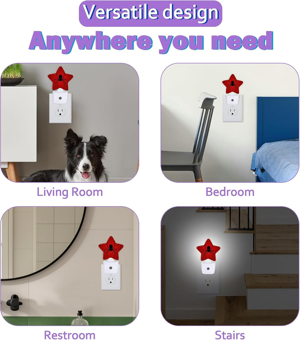 Night Lights Plug Into Wall Decorative, Black Spider Nightlights for Kids Bedroom, Red Spider Web Energy Efficient Dusk-to-Dawn Sensor…