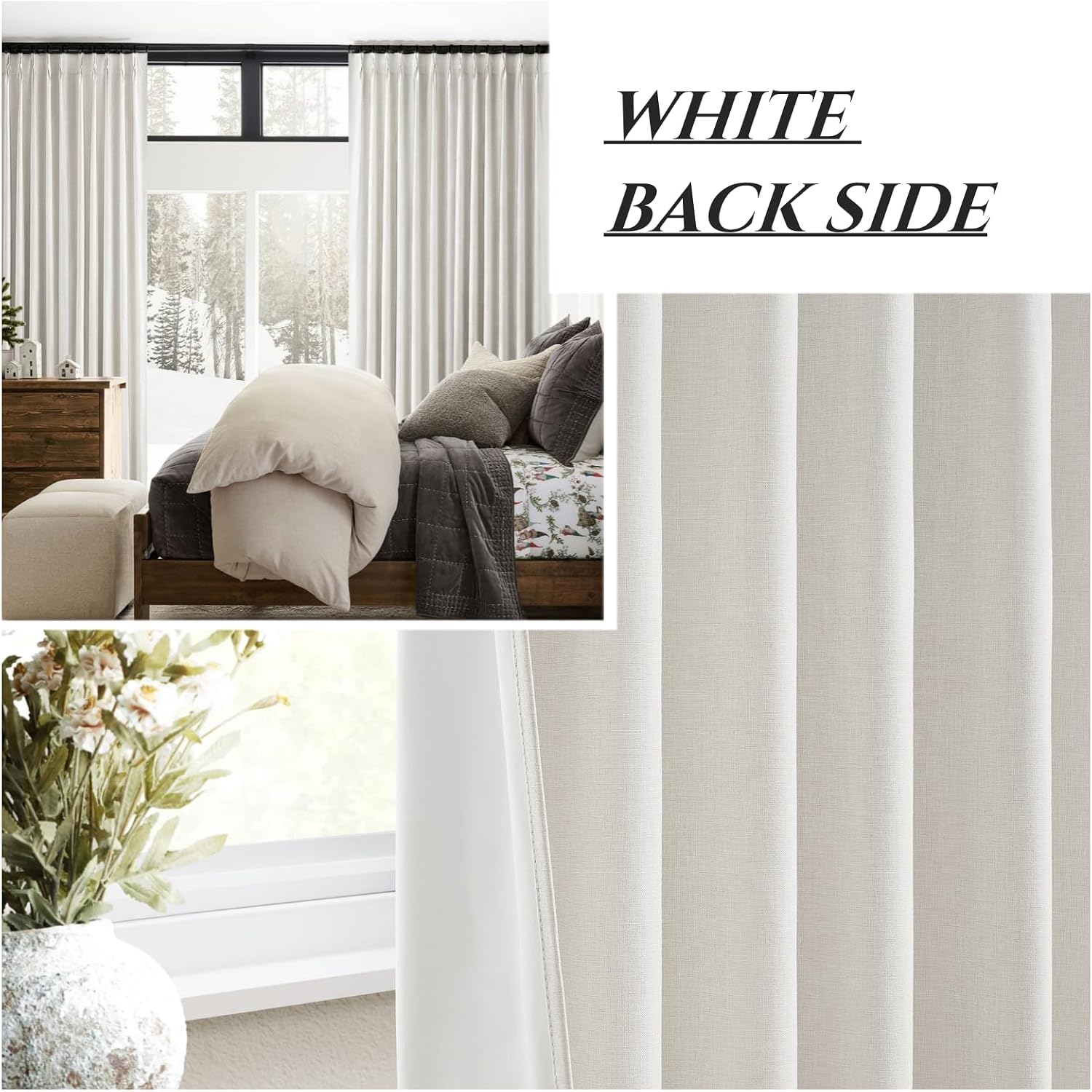 Qjmydeco Living Room Black Out Curtains 63 Inch Long, Insulated Thermal Room Darkening Kitchen Drapes for 62 Inch Window Boho Linen Basemen…