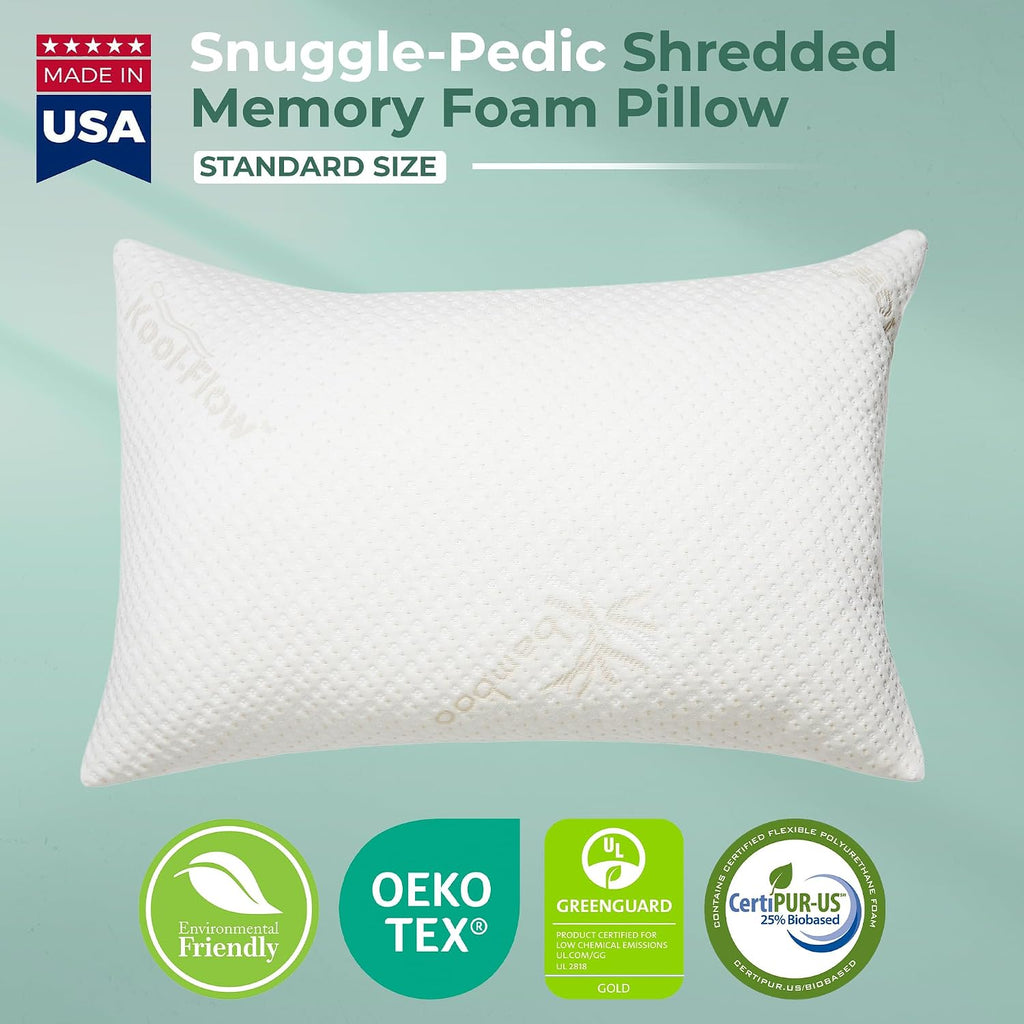 Snuggle-Pedic Standard Shredded Memory Foam Pillow for Sleeping - Cooling and Neck, Back, and Shoulder Support - Ideal for Side Sleepers…