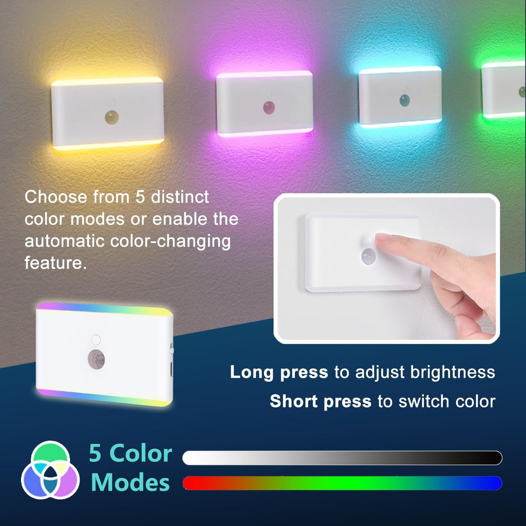 Laidolaila 2-Pack Motion Sensor Night Light – Cruise Approved, Magnetic & Rechargeable with USB, RGB Color-Changing Modes, LED Auto Nightli…