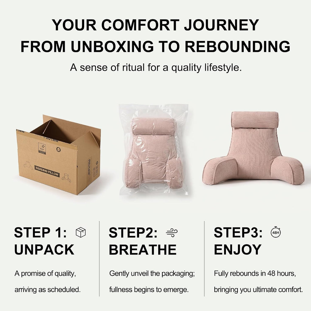 Ailuteie Reading Pillow for Sitting Up in Bed, Bed Rest Backrest Pillow with Arms, Corduroy Back Support Cushion with Side Pockets & Washab…