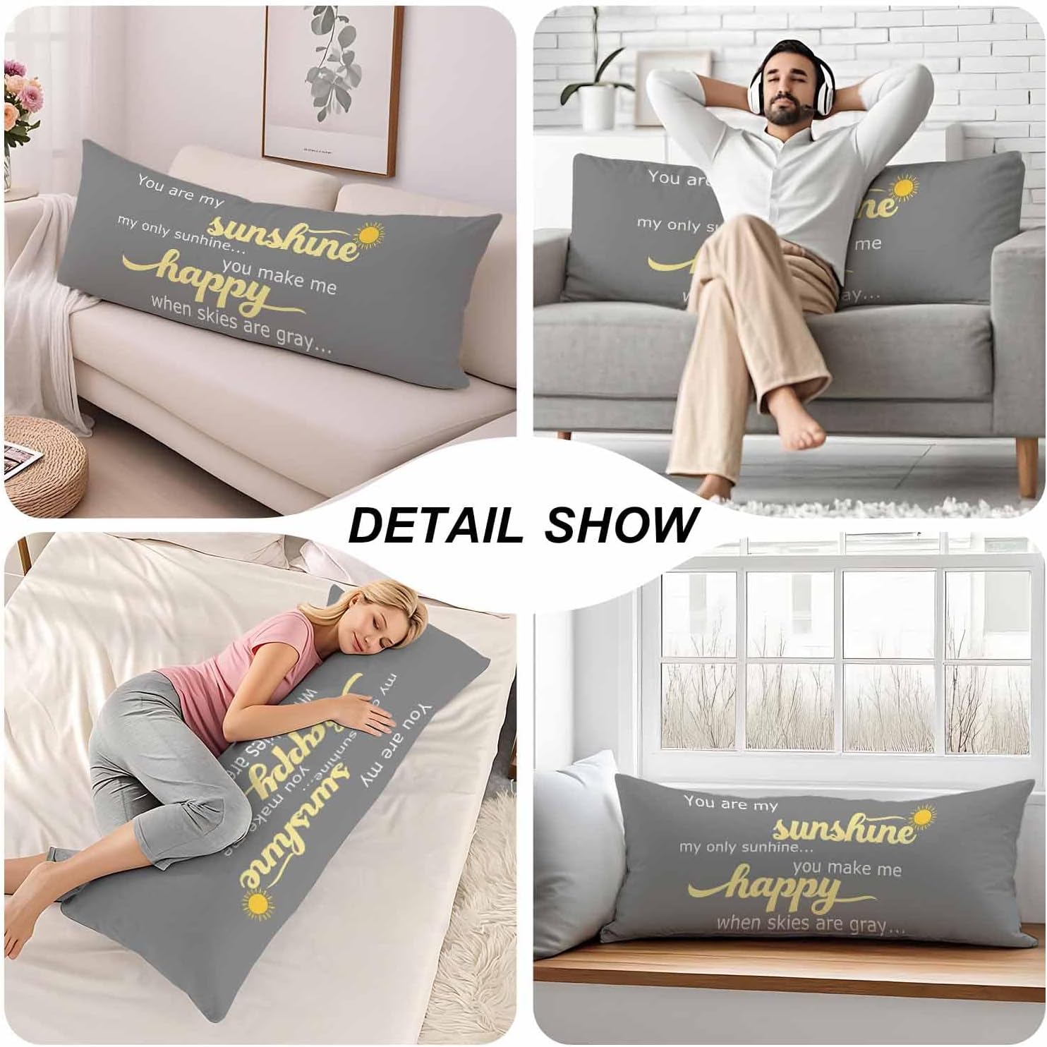 Decorative Body Pillow Covers 20x54inch Motivational Quote, You are My Sunshine Soft Body Pillow Cushion Cover Wrinkle Fade Body…