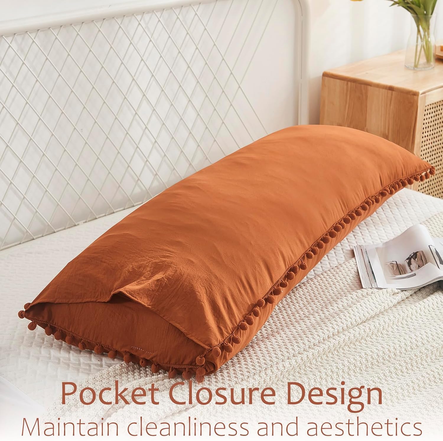 Moveover MOVE OVER Burnt Orange Body Pillow Cover 20x54 Body Pillow Case 100% Soft Washed Microfiber Boho Pillow Covers Set of 1 Vintage Po…