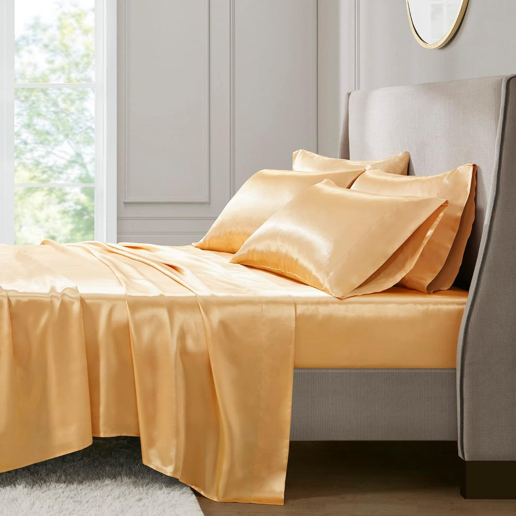 Madisonpark Madison Park Essentials Satin Sheet Set Luxury and Silky with Natural Sheen, Elastic 14" Pocket fits up to 16" Mattress, All Ar…