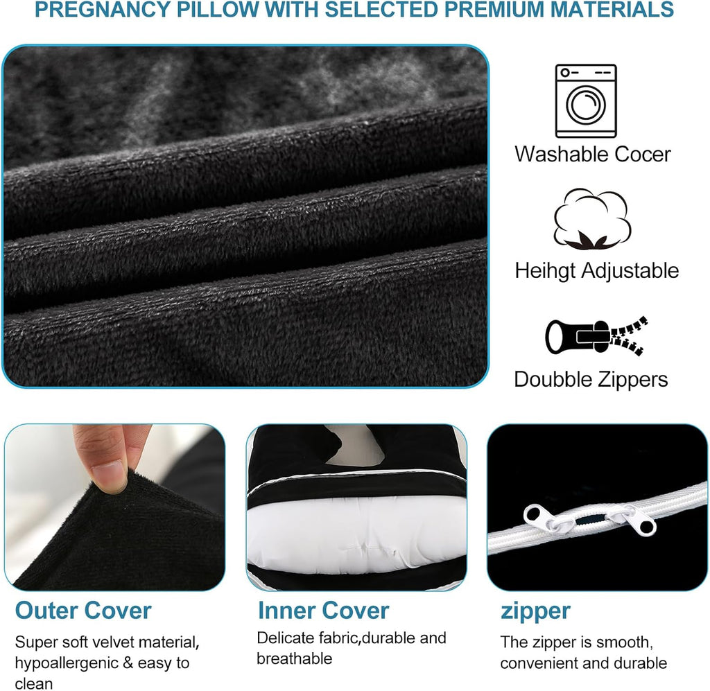 Jcickt Pregnancy Pillow J-Shaped Full Body Pillow, 59 inch with Velvet Cover Easy to Remove and Wash, Support Pregnant Women's Backs Legs a…
