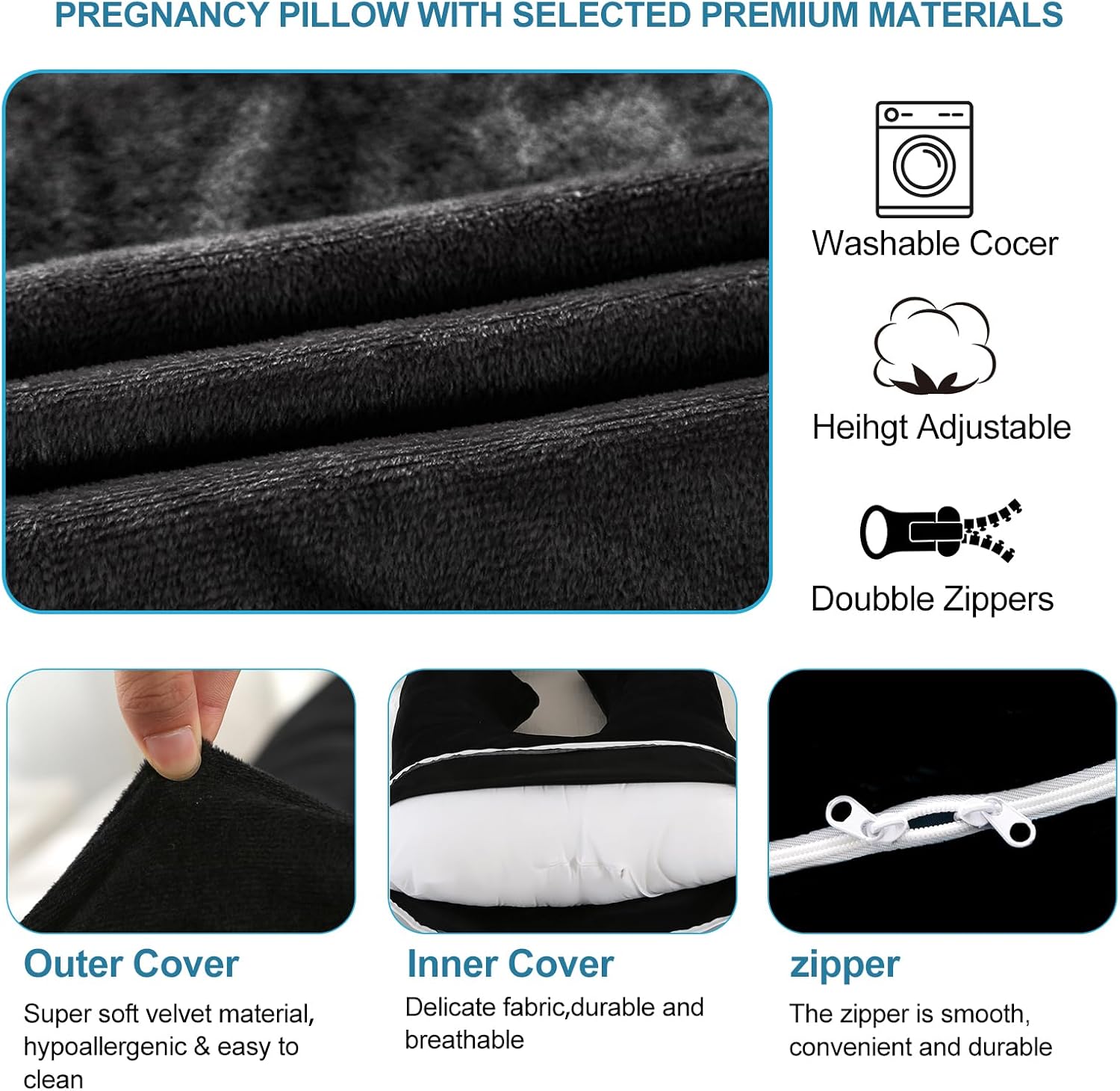 Jcickt Pregnancy Pillow J-Shaped Full Body Pillow, 59 inch with Velvet Cover Easy to Remove and Wash, Support Pregnant Women's Backs Legs a…