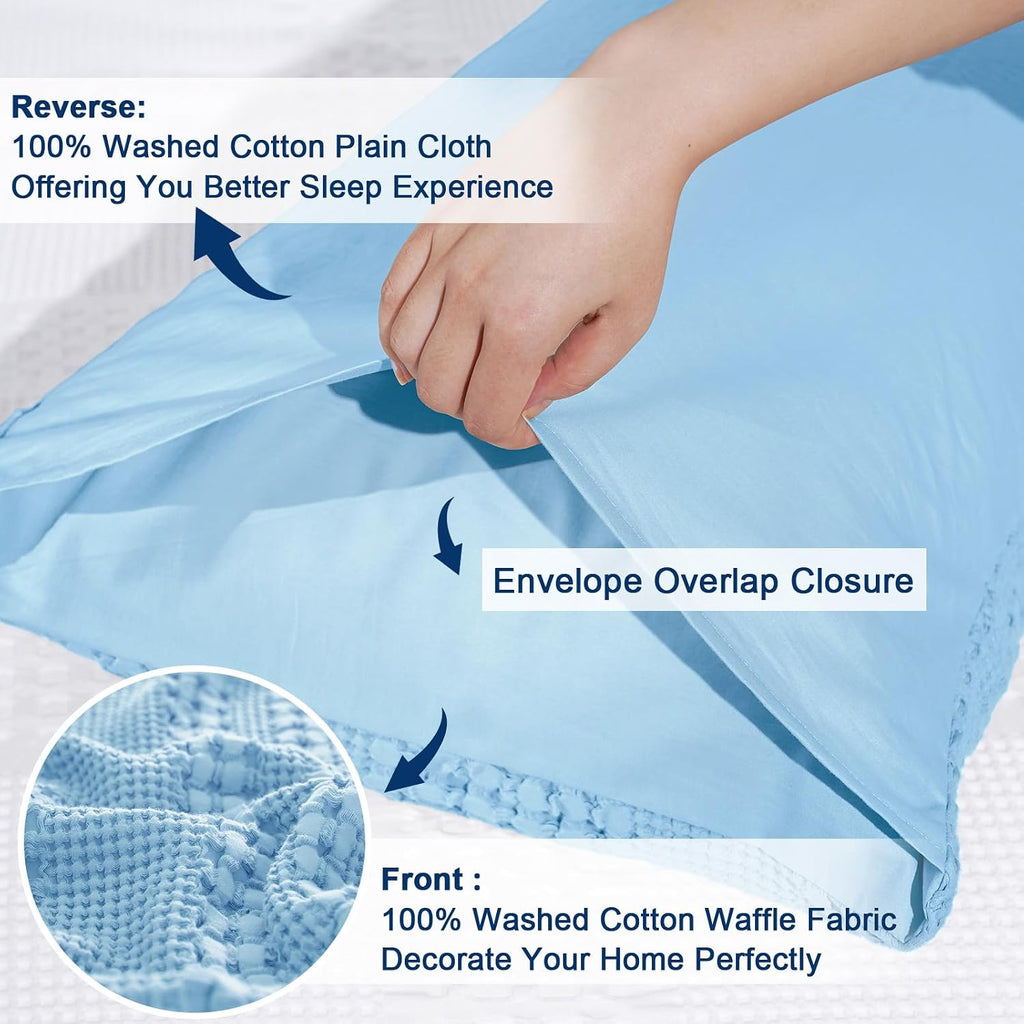 Phf Waffle Weave Pillow Shams Queen Size, 2 Pack 100% Cotton Pillowcases 20" x 30", No Insert, Soft & Breathable Aesthetic Woven Pillow Cas…