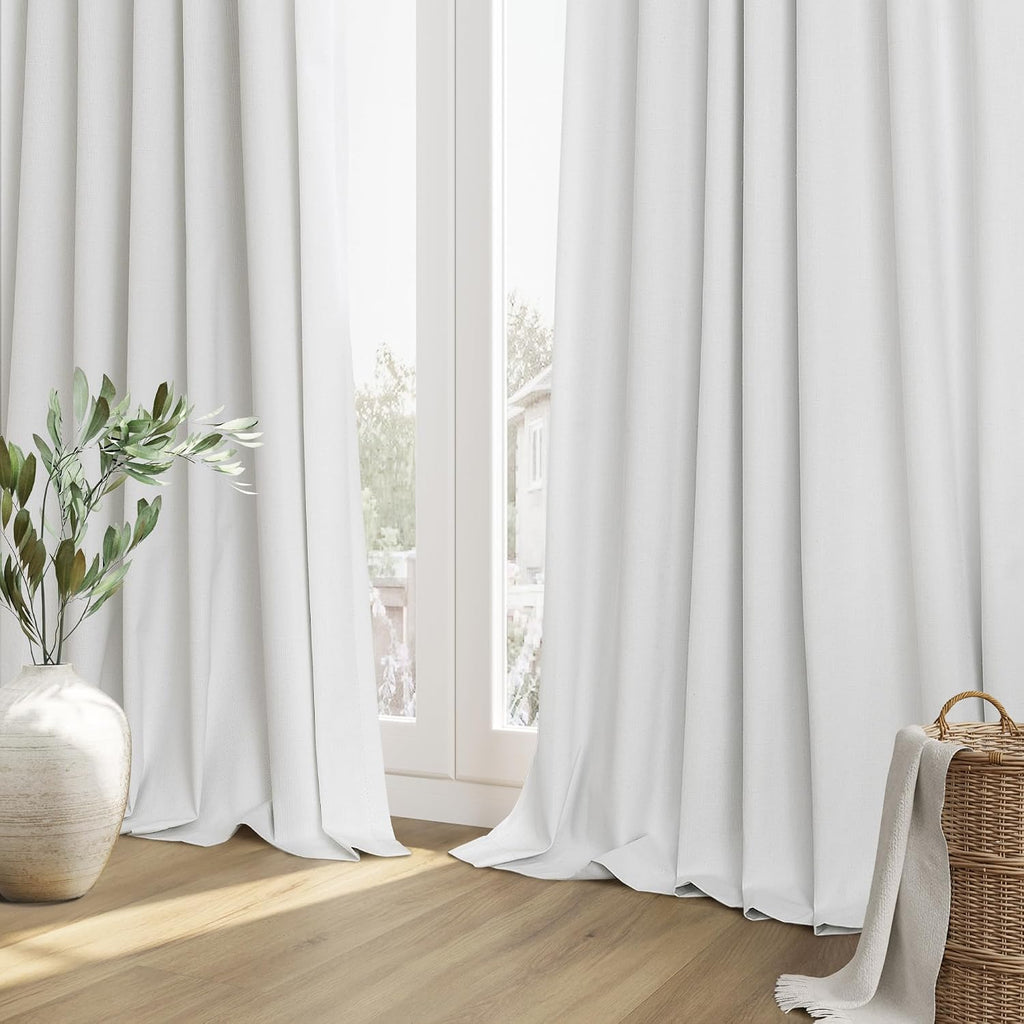 Guken White 100% Blackout Linen Curtains 52 Inch Wide by 70 Inch for Living Room Bedroom Back Tab Thermal Insulated Black Out Linen 2 Drape…