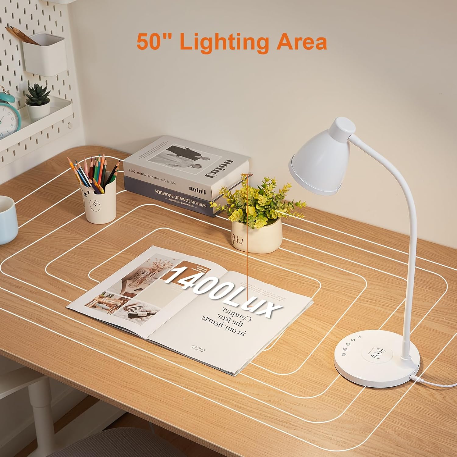 BOHON Desk Lamp for Home Office, LED Desk Light with USB C+A Charging Ports, Wireless Charger, 5 Colors Stepless Dimming Reading Light…
