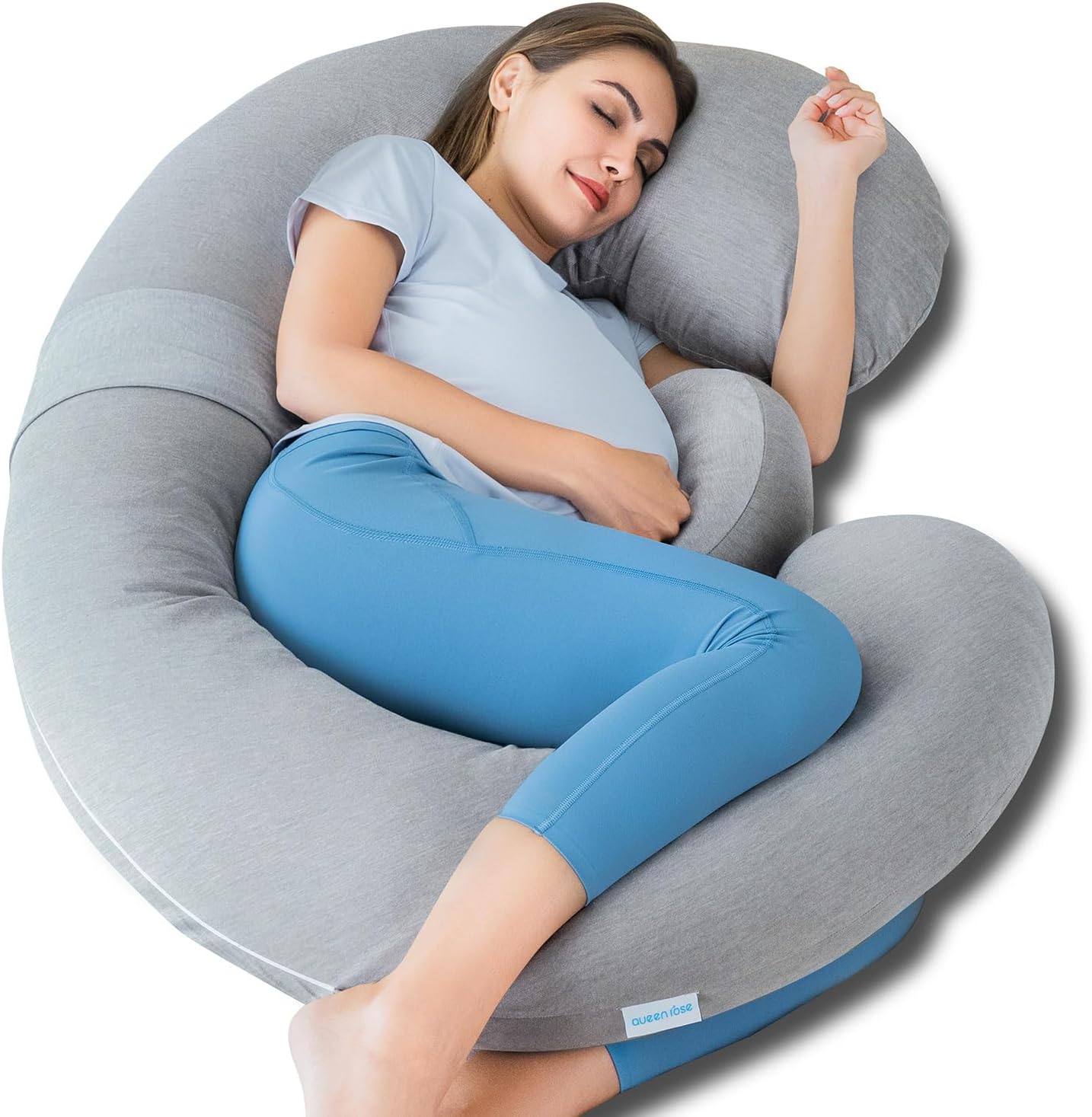 Queenrose QUEEN ROSE Pregnancy Pillow, E Shaped Body Pillows for Sleeping Support, 60 Inch Maternity Pillow for Pregnant Women with Cooling…
